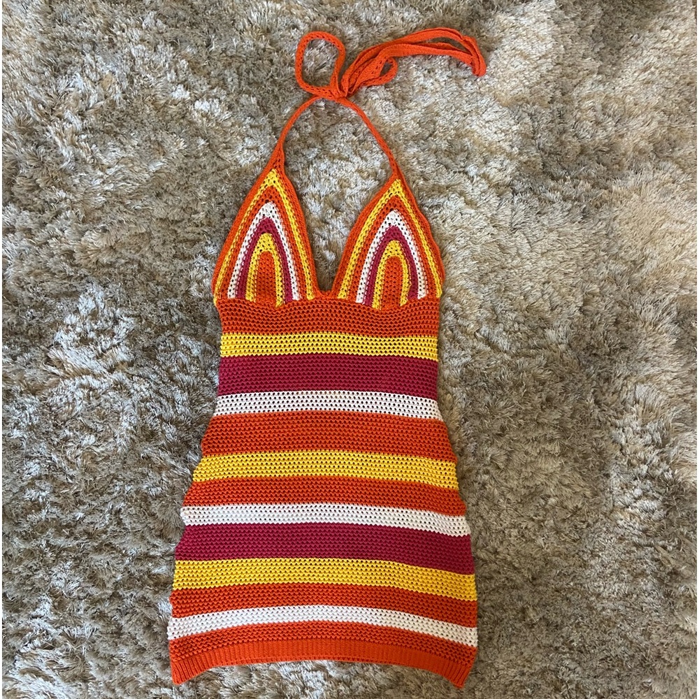 Crochet Striped Mini Dress!